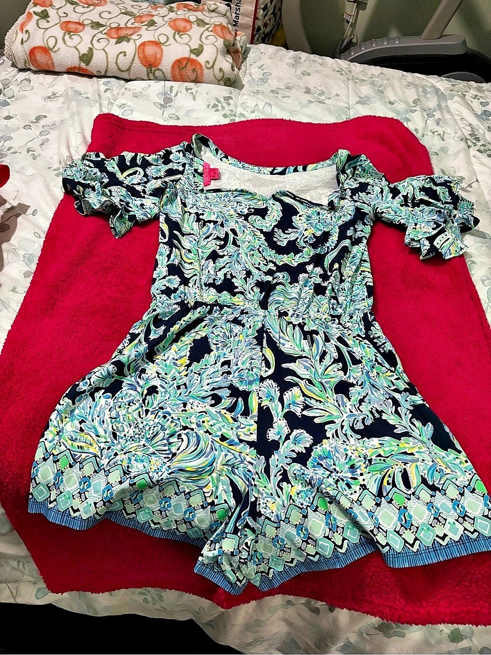 Lilly Pulitzer Lula Romper Floral Mini Dress Blue & Green - Size M